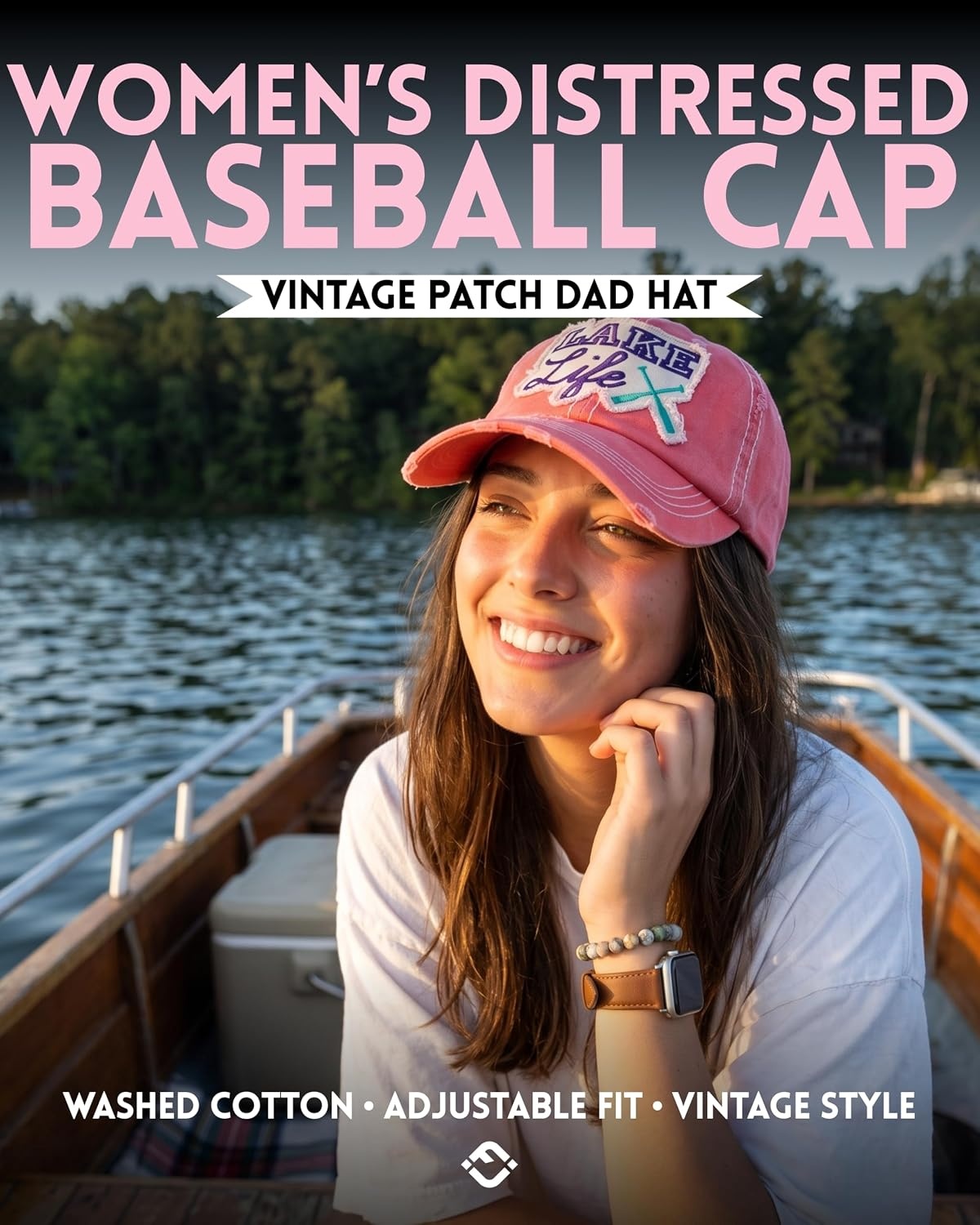 image:imageFunky Junque Distressed Baseball Cap Vintage Embroidered Dad HatLake Life  Coral