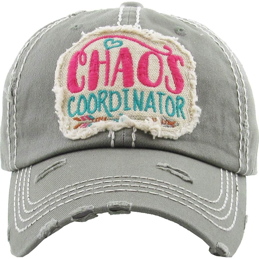 image:imageFunky Junque Distressed Baseball Cap Vintage Embroidered Dad HatChaos Coordinator  Dove Grey