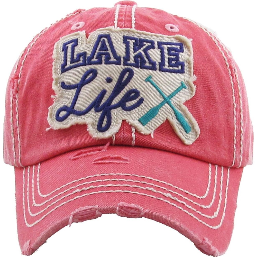 image:imageFunky Junque Distressed Baseball Cap Vintage Embroidered Dad HatLake Life  Coral