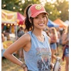image:imageFunky Junque Criss Cross Ponytail Baseball Cap Womens Trucker Mesh HatSmiley Face  CoralYellow