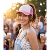 image:imageFunky Junque Criss Cross Ponytail Cap Messy Bun Distressed Baseball Hat2 Tone  WhiteLight Pink