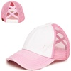 image:imageFunky Junque Criss Cross Ponytail Cap Messy Bun Distressed Baseball Hat2 Tone  WhiteLight Pink