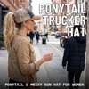 image:imageFunky Junque Criss Cross Ponytail Cap Messy Bun Distressed Baseball Hat2 Tone BlackCamel Distressed