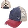 image:imageFunky Junque Criss Cross Ponytail Cap Messy Bun Distressed Baseball Hat2 Tone NavyBurgundy Distressed