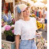 image:imageFunky Junque Criss Cross Ponytail Cap Messy Bun Distressed Baseball Hat3 Tone  BeigeLight PinkLight Blue