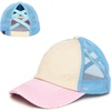 image:imageFunky Junque Criss Cross Ponytail Cap Messy Bun Distressed Baseball Hat3 Tone  BeigeLight PinkLight Blue