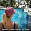 image:imageFunky Junque Criss Cross Ponytail Cap Messy Bun Distressed Baseball HatBasketweave  Berry