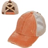 image:imageFunky Junque Criss Cross Ponytail Cap Messy Bun Distressed Baseball HatBeige Mesh  Burnt Orange Distressed