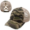image:imageFunky Junque Criss Cross Ponytail Cap Messy Bun Distressed Baseball HatBeige Mesh  Camo Olive Distressed