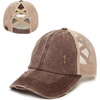 image:imageFunky Junque Criss Cross Ponytail Cap Messy Bun Distressed Baseball HatBrown