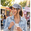 image:imageFunky Junque Criss Cross Ponytail Cap Messy Bun Distressed Baseball HatCotton Eyelet  Grey