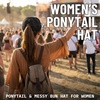 image:imageFunky Junque Criss Cross Ponytail Cap Messy Bun Distressed Baseball HatCow Print  Black