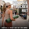 image:imageFunky Junque Criss Cross Ponytail Cap Messy Bun Distressed Baseball HatLaser Cut Beige