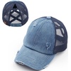 image:imageFunky Junque Criss Cross Ponytail Cap Messy Bun Distressed Baseball HatNavy Mesh  Denim Distressed