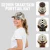 image:imageFunky Junque Criss Cross Ponytail Cap Messy Bun Distressed Baseball HatSequin Snakeskin  Beige