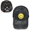 image:imageFunky Junque Criss Cross Ponytail Cap Messy Bun Distressed Baseball HatSmiley Face  BlackYellow