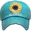 image:imageFunky Junque Distressed Baseball Cap Vintage Embroidered Dad HatBlessed W Sunflower  Turquoise