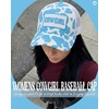 image:imageFunky Junque Distressed Mesh Low Profile Trucker Hat Snapback CapCow Girl Cow PrintLight Blue