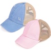 image:imageFunky Junque Girls Criss Cross Ponytail Baseball Cap Kids Messy Bun Hat2 Pack Blue Moon  Light Pink