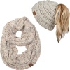 image:imageFunky Junque Womens Cozy Infinity Scarf amp Messy Bun Beanie Set Winter Accessory SetA Confetti Oatmeal Design