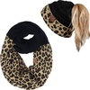 image:imageFunky Junque Womens Cozy Infinity Scarf amp Messy Bun Beanie Set Winter Accessory SetA Leopard Print  Black