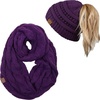 image:imageFunky Junque Womens Cozy Infinity Scarf amp Messy Bun Beanie Set Winter Accessory SetDark Purple