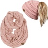 image:imageFunky Junque Womens Cozy Infinity Scarf amp Messy Bun Beanie Set Winter Accessory SetIndi Pink