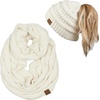 image:imageFunky Junque Womens Cozy Infinity Scarf amp Messy Bun Beanie Set Winter Accessory SetIvory