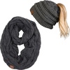 image:imageFunky Junque Womens Cozy Infinity Scarf amp Messy Bun Beanie Set Winter Accessory SetMetallic Grey