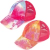 image:imageFunky Junque Girls Criss Cross Ponytail Baseball Cap Kids Messy Bun Hat2 Pack Hot Pink  Orange Tie Dye