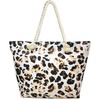 image:imageFunky Junque Stylish Straw Beach Tote Bag for Women  Summer Travel Shoulder Bag  Beach Quotes Cattle Bags Smiley FacesLeopard  White