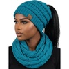 image:imageFunky Junque Womens Cozy Infinity Scarf amp Messy Bun Beanie Set Winter Accessory SetTeal