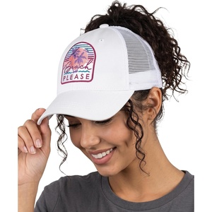 image:imageFunky Junque Criss Cross Ponytail Baseball Cap Womens Trucker Mesh HatBeach Please Palm Trees  White