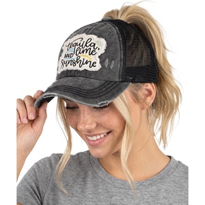image:imageFunky Junque Criss Cross Ponytail Baseball Cap Womens Trucker Mesh HatTequila  Lime  and Sunshine  Black