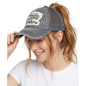 image:imageFunky Junque Criss Cross Ponytail Baseball Cap Womens Trucker Mesh HatTequila  Lime  and Sunshine  Grey