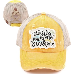 image:imageFunky Junque Criss Cross Ponytail Baseball Cap Womens Trucker Mesh HatTequila  Lime  and Sunshine  Yellow