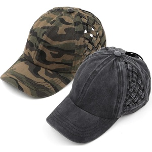 image:imageFunky Junque Criss Cross Ponytail Cap Messy Bun Distressed Baseball Hat2 Pack  Basketweave Black  Green Camo