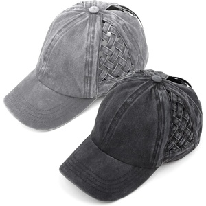 image:imageFunky Junque Criss Cross Ponytail Cap Messy Bun Distressed Baseball Hat2 Pack  Basketweave Black  Grey