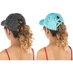image:imageFunky Junque Criss Cross Ponytail Cap Messy Bun Distressed Baseball Hat2 Pack  Basketweave Black  Mint