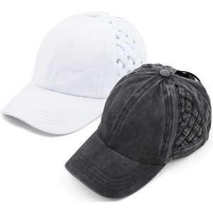 image:imageFunky Junque Criss Cross Ponytail Cap Messy Bun Distressed Baseball Hat2 Pack  Basketweave Black  White