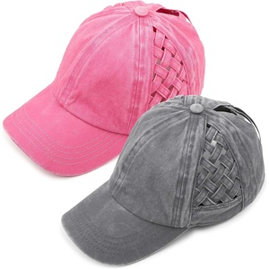 image:imageFunky Junque Criss Cross Ponytail Cap Messy Bun Distressed Baseball Hat2 Pack  Basketweave Grey  Pink
