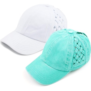 image:imageFunky Junque Criss Cross Ponytail Cap Messy Bun Distressed Baseball Hat2 Pack  Basketweave White  Mint
