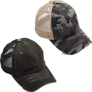 image:imageFunky Junque Criss Cross Ponytail Cap Messy Bun Distressed Baseball Hat2 Pack  Black  Black Camo