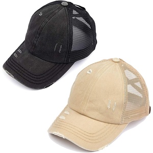 image:imageFunky Junque Criss Cross Ponytail Cap Messy Bun Distressed Baseball Hat2 Pack  Black  Khaki