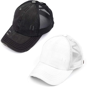 image:imageFunky Junque Criss Cross Ponytail Cap Messy Bun Distressed Baseball Hat2 Pack  Black  White