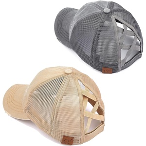 image:imageFunky Junque Criss Cross Ponytail Cap Messy Bun Distressed Baseball Hat2 Pack  Grey  Khaki