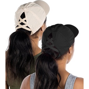 image:imageFunky Junque Criss Cross Ponytail Cap Messy Bun Distressed Baseball Hat2 Pack  Laser Cut Beige  Black
