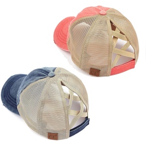 image:imageFunky Junque Criss Cross Ponytail Cap Messy Bun Distressed Baseball Hat2 Pack  Navy  Coral