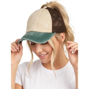 image:imageFunky Junque Criss Cross Ponytail Cap Messy Bun Distressed Baseball Hat3 Tone  BeigeHunter GreenBlack