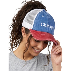 image:imageFunky Junque Criss Cross Ponytail Cap Messy Bun Distressed Baseball Hat3 Tone  Chicago  BlueRed